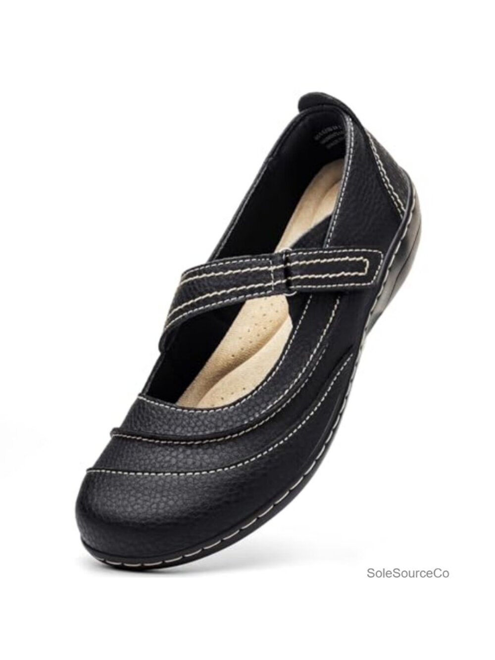 Women's Leather Mary Jane Flats Comfortable Business Casual Work Shoes